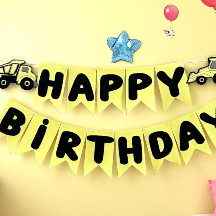 Handmade Construction Vechile Theme Felt Happy Birthday Bunting