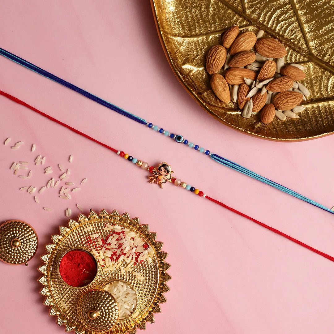 Handmade Shri Ram & Evil Eye Kids Rakhi With Roli Chawal | Set Of 2