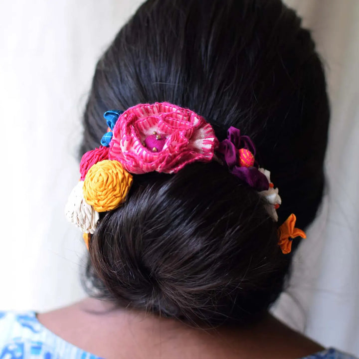 Handmade Textile Art Flowers & Dori Dupion Silk Fabric Necklace