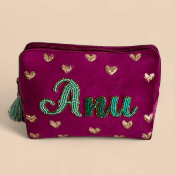Personalized Handmade Embroidered Heart Design Pouch