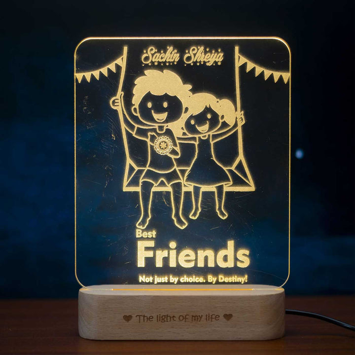Personalized Engraved Swinging Siblings Acrylic Table Lamp