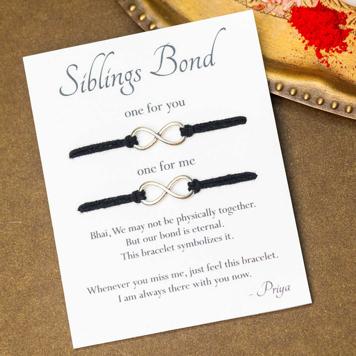 Handmade Sibling Bond Metal Bhaiya Bhabhi Rakhi - Bracelet Set with Message Card