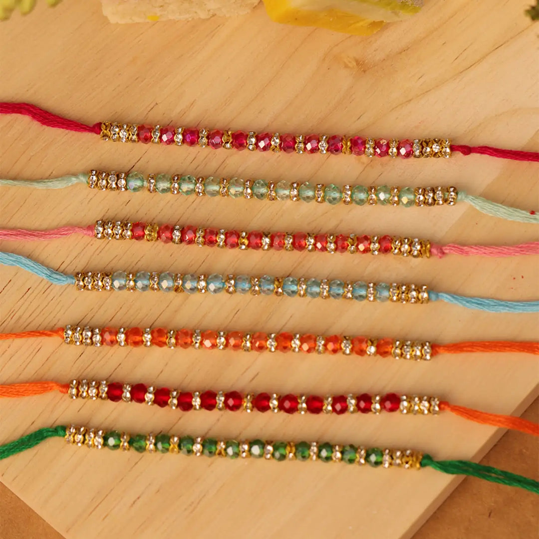 Handmade Colorful Cut Beads Rakhi With Roli Chawal | Set Of 7