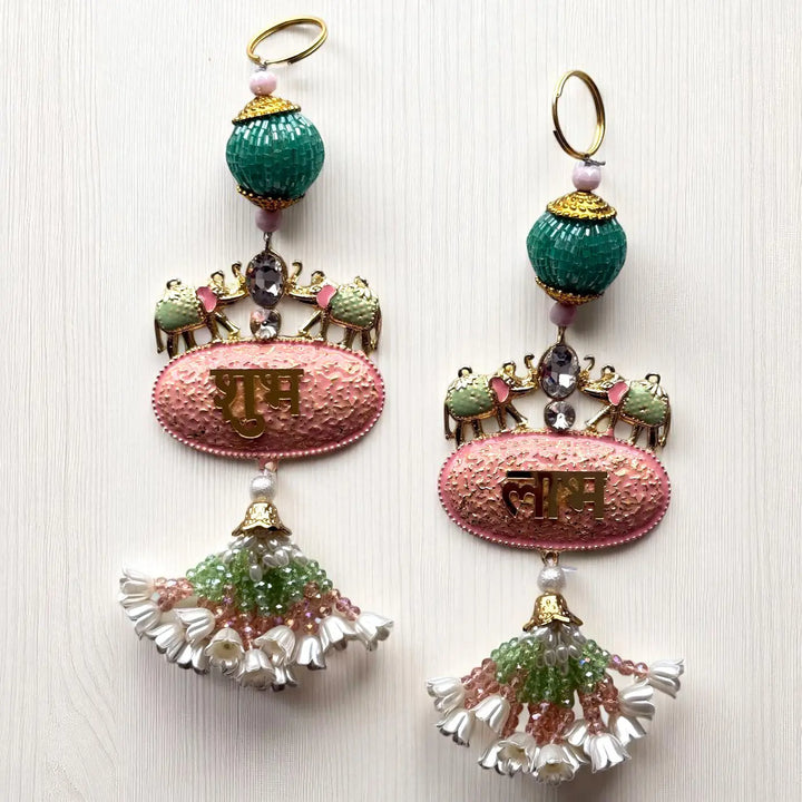 Handmade Beaded Elephant Motif Shubh Labh Hangings | Set Of 2