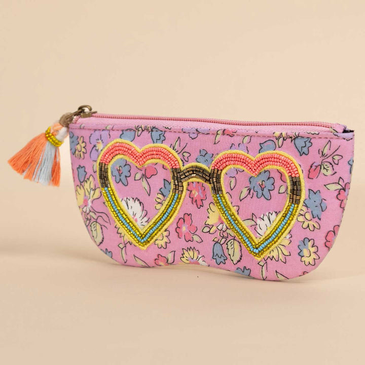 Handmade Embroidered Heart Frame Design Cotton Sunglass Cover