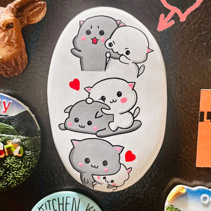 Hand-Painted Cute Couple Illustration Clay Fridge Magnet