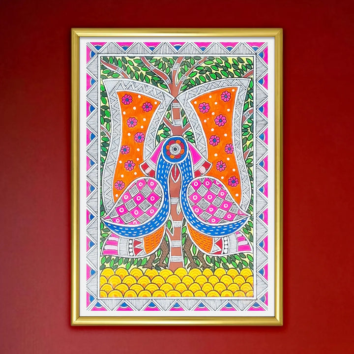 8 x 5 Inch | Twin Harmony | Original Hand Painted Madhubani Painting On Paper