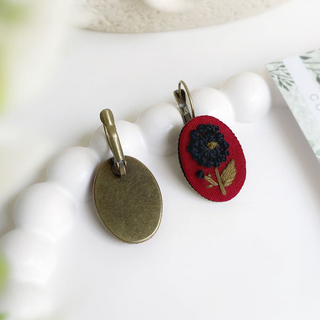 Hand Embroidered Merry Maroon Bronze Tone Earrings