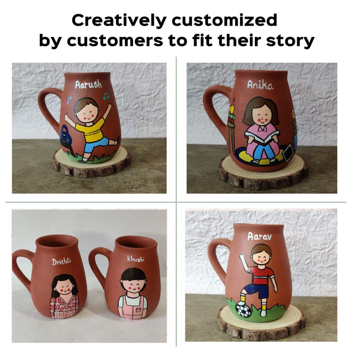 Handpainted Personalised 3D Terracotta Mug with Caricatures