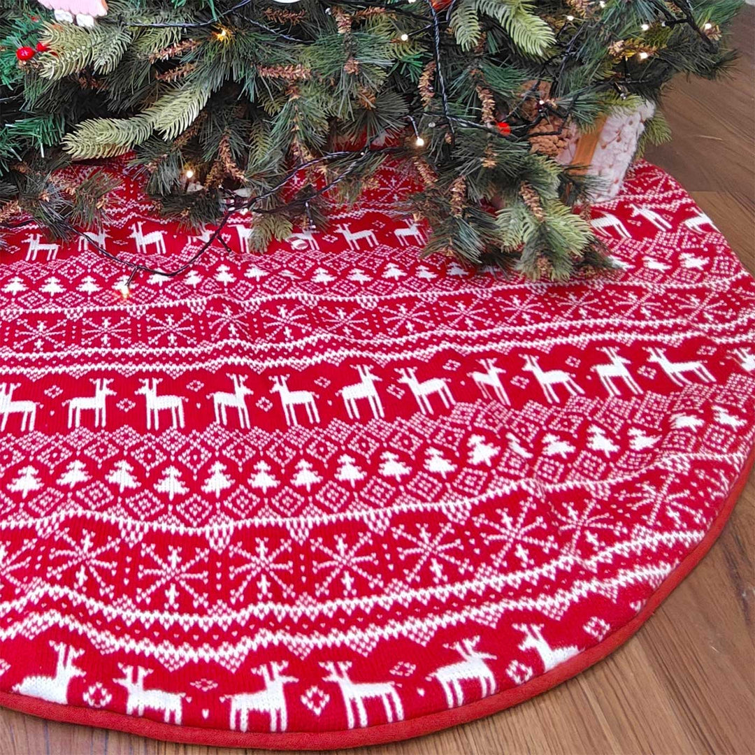 Personalized Handmade Nordic Reindeer Knit Tree Skirt | 48 Inches