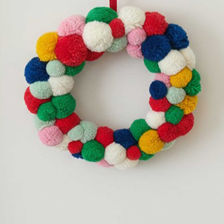Handmade Merry Pom Pom Fabric Wreath