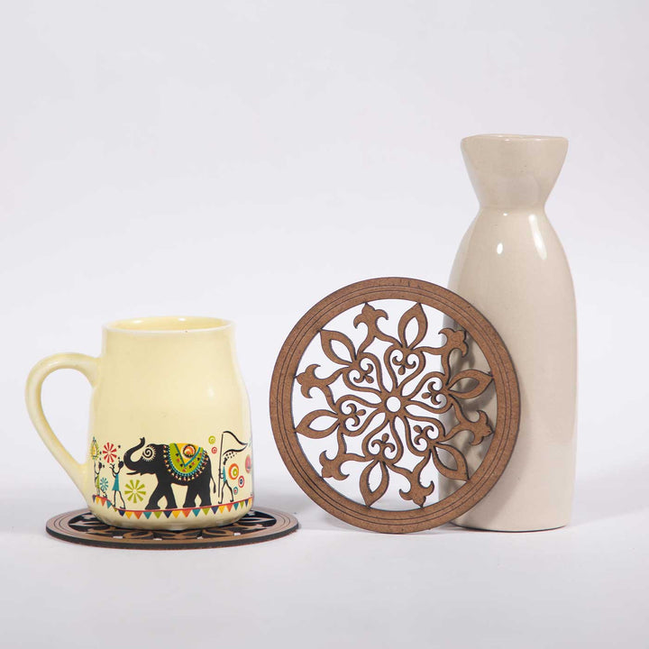 Snowflake MDF Sleek Elegant Laser Cut Coaster Set | Set Of 6