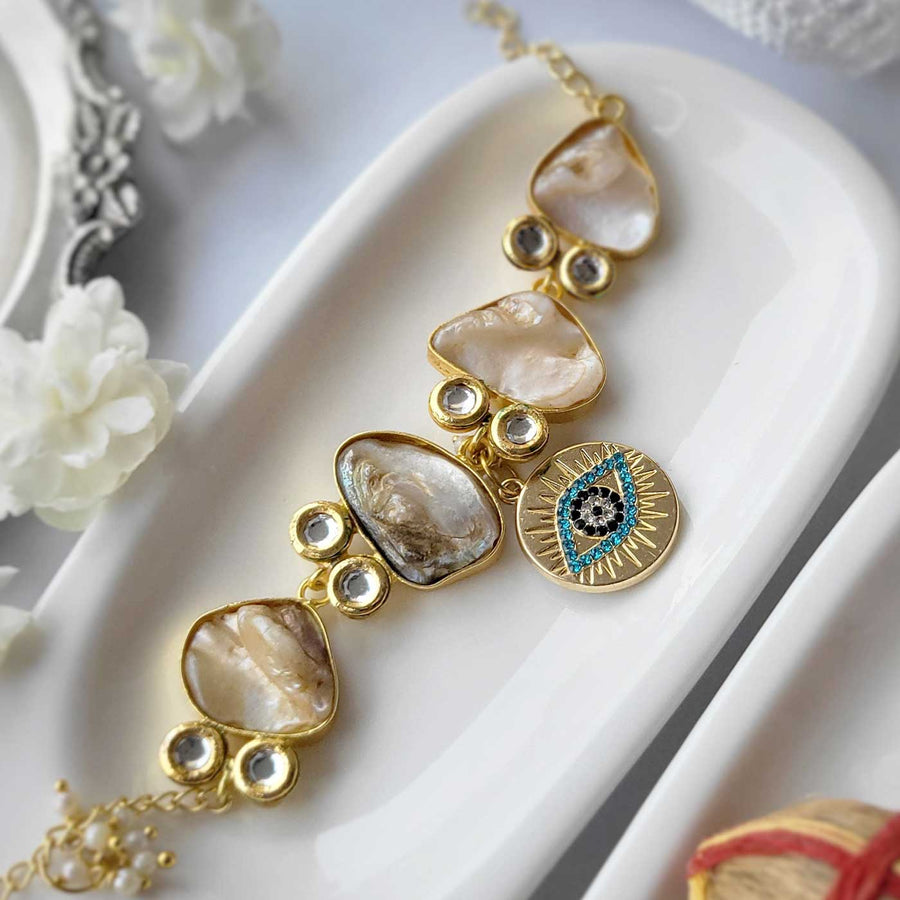 Handmade Evil Eye Design Bracelet Rakhi Hamper With Roli Chawal For Sisters - Close-up Detail of Bracelet