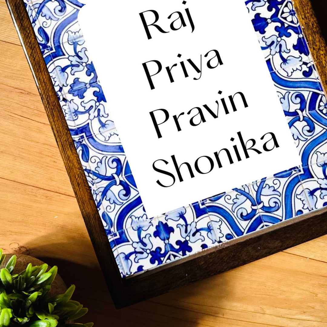 Majestic Blue And Yellow Vintage Personalized Resin Wooden Frame Name Plate