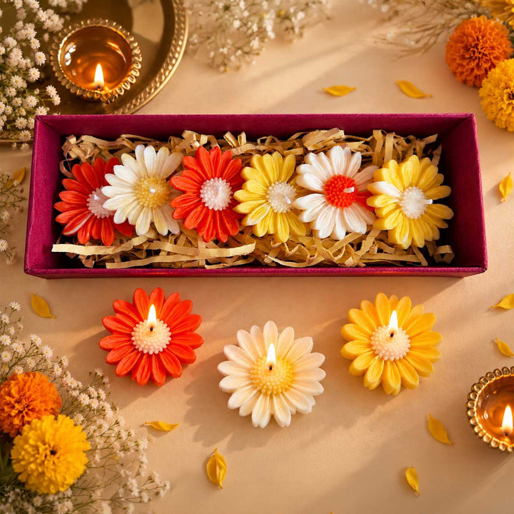 6 pc | Handmade Daisy Flower Soy Wax Floating Candle For Festive Decor
