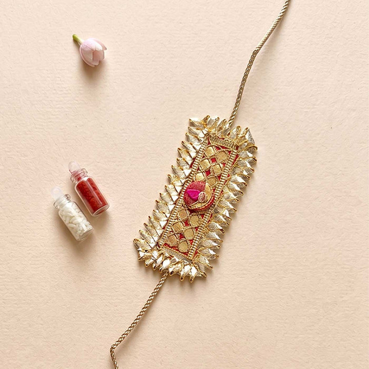 Handcrafted Gota Patti "Bandhan" Rakhi With Roli Chawal for Brother