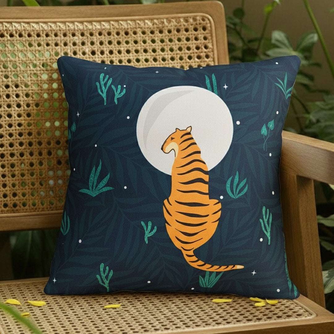 16 Inch | Printed Sundarban Mist Sitting Tiger Cushion Cover