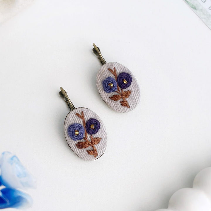 Hand Embroidered Moon Garden Bronze Tone Earrings