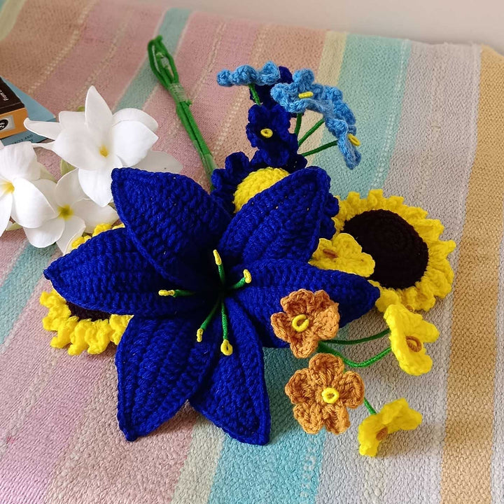 Handmade Crochet Van Gogh's Starry Night Theme Flower Bouquet With Lights