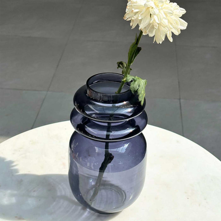 Handmade Slate Grey Loop Glass Vase | 8 inch