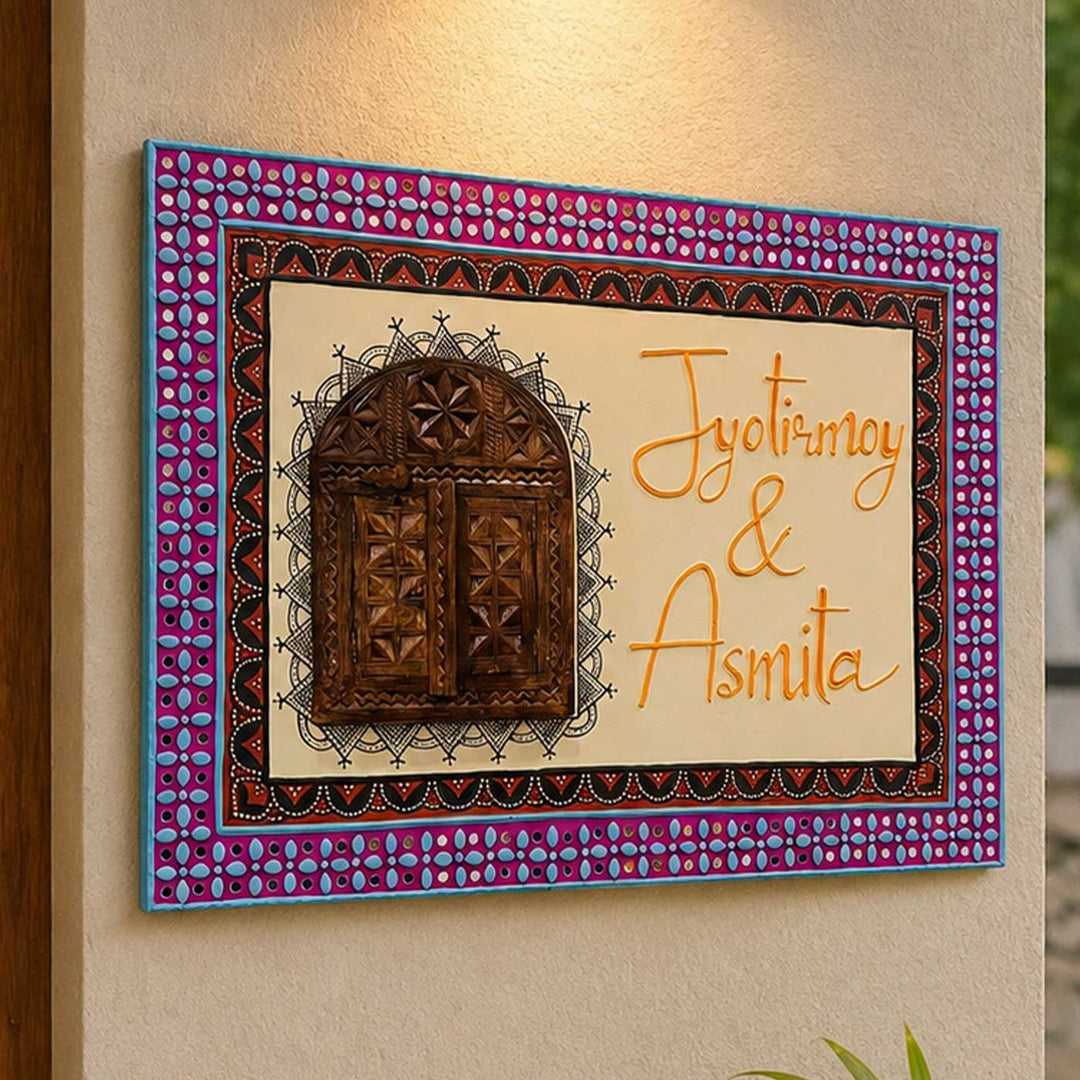Personalized Handcrafted Lippan Art Window MDF Name Plate For Home