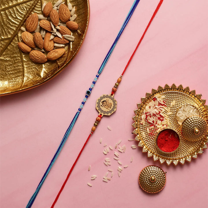 Handmade Bal Ganesh & Evil Eye Kids Rakhi With Roli Chawal | Set Of 2