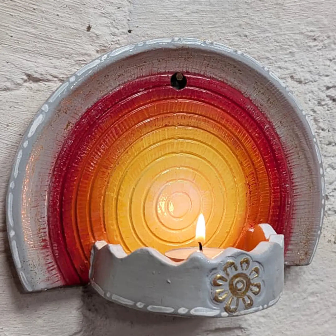 Hand-Painted Spiral Bloom Terracotta Tealight Holder