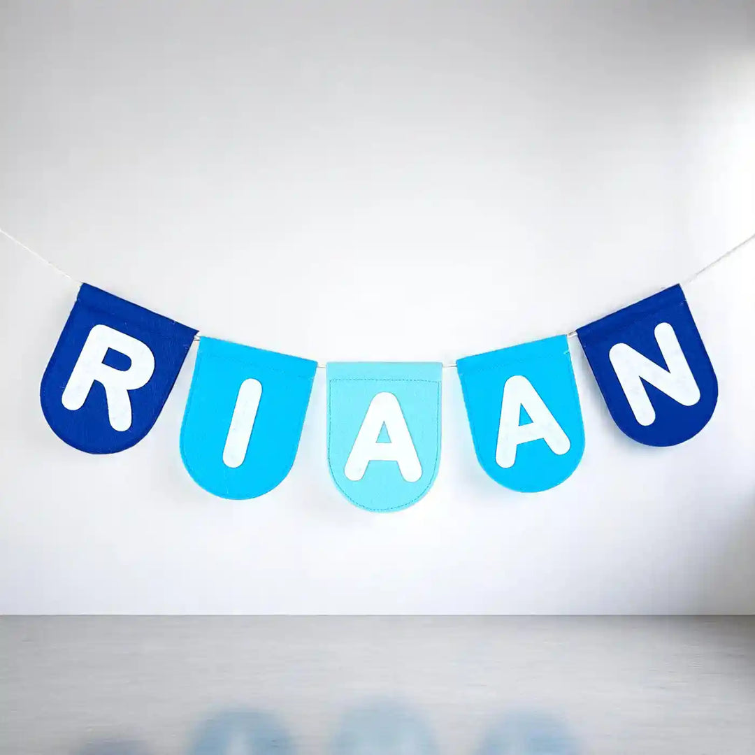 Personalized Handmade Blue Felt Bunting For Boys