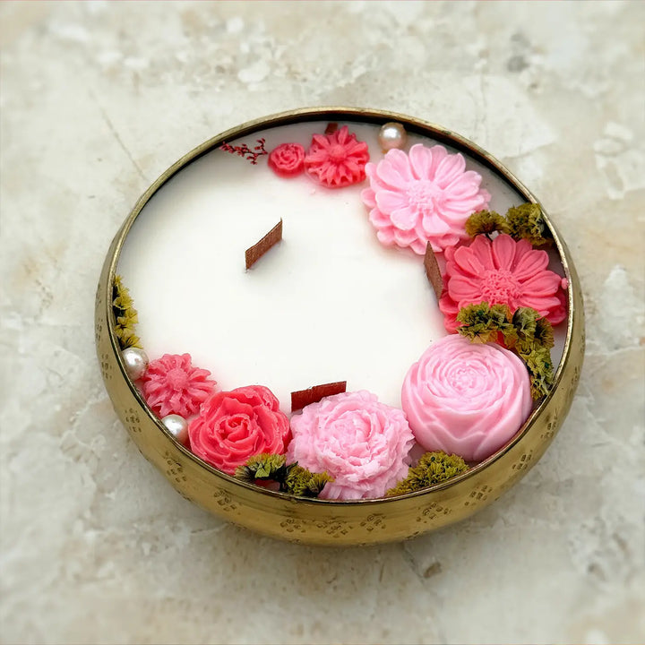 4 Inch | Handmade Pastel Flowers Soy Wax Urli Diya
