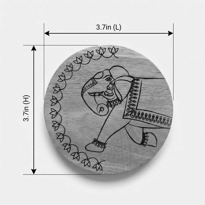 2 pc | Engraved Mahogany Wood Elephant & Cow Round Coasters For Coffee Table & Dining Decor
