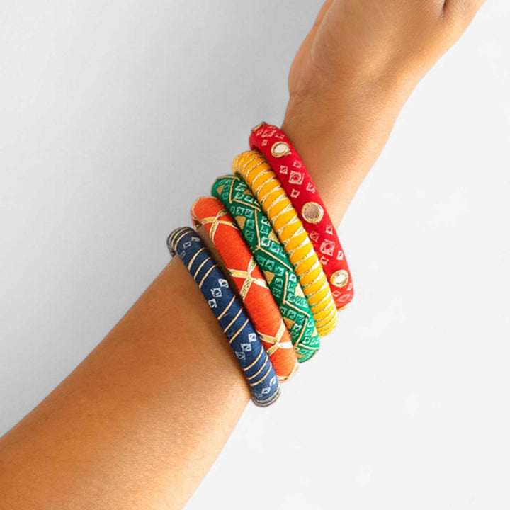 Multicolor Handcrafted Gotta Patti & Mirror Work Bangles | Set of 5
