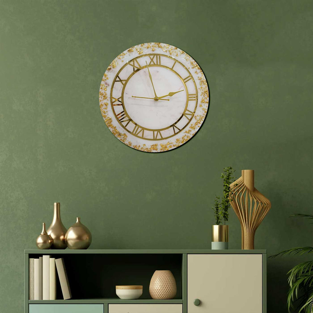 Handmade White & Gold Resin Wall Clock