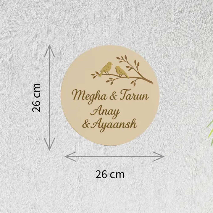 "Bird on Branch" Personalized Round Wooden Name Plate For Home