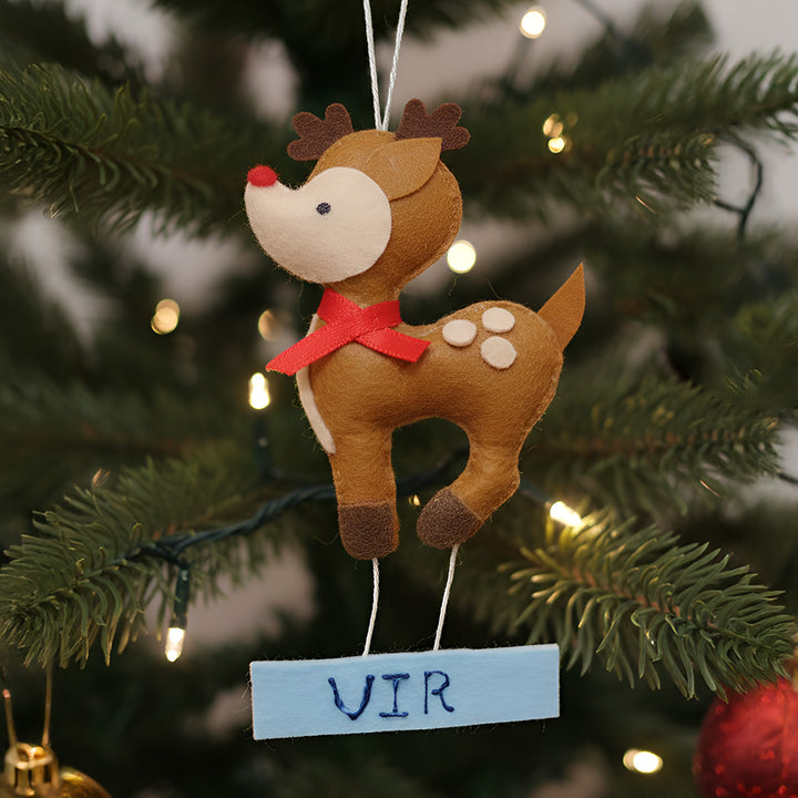 Personalized Reindeer Felt Ornament For Christmas Decoration