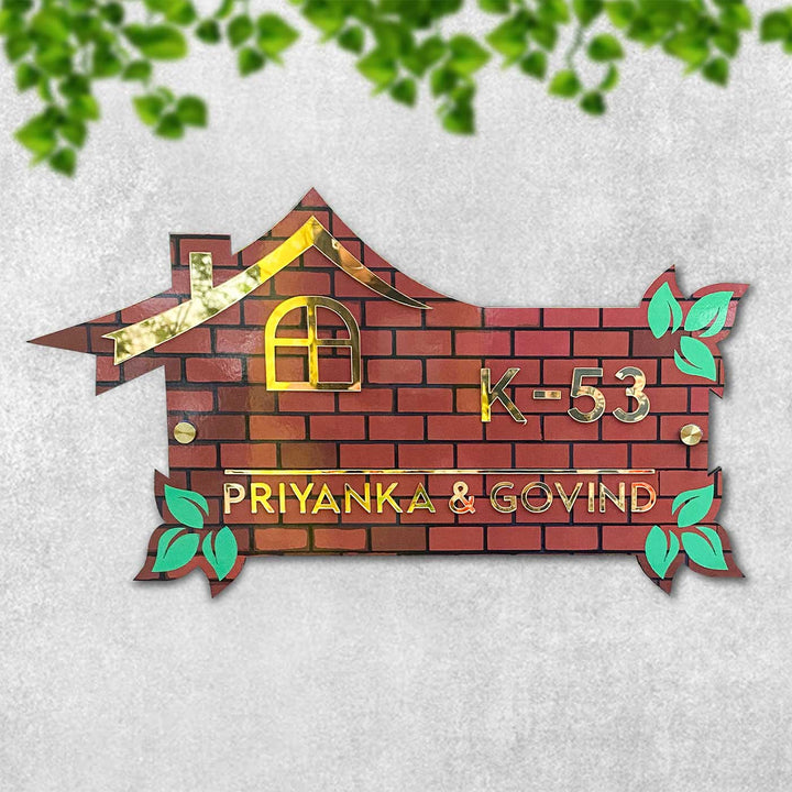 Personalized Brick Home MDF Wood Name Plate