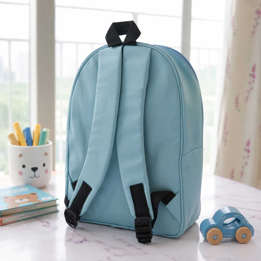 Personalized Blue Faux Leather Backpack With Initial & Charm For Kids