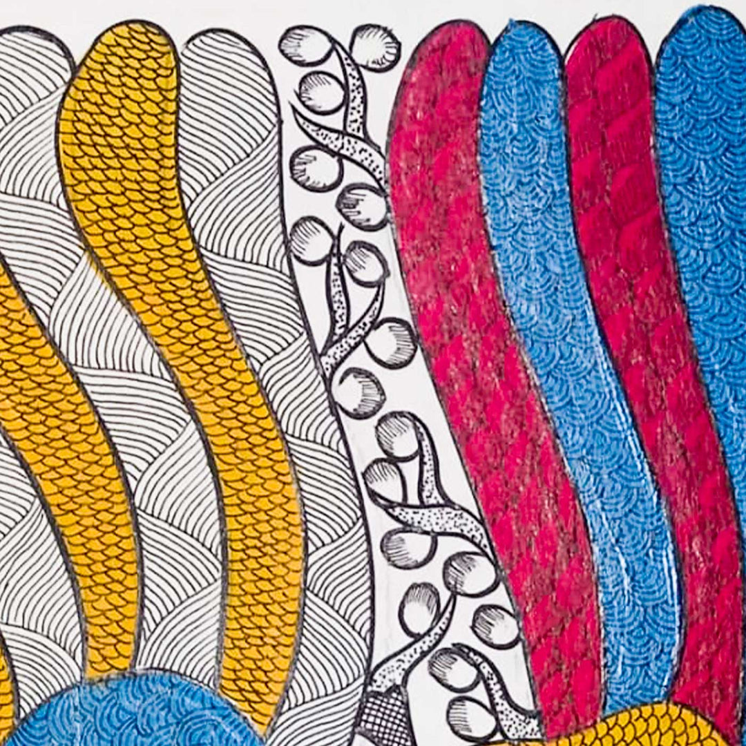 11 x 15 Inch | The Dance Of Togetherness | Original Hand Painted Tribal Gond Art Painting | Acrylic Paints On Paper