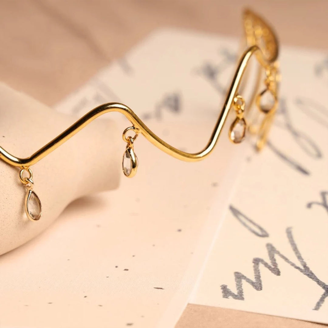 Handmade Sparkling Wave 18k Gold Plated Reverse Headband For Weddings