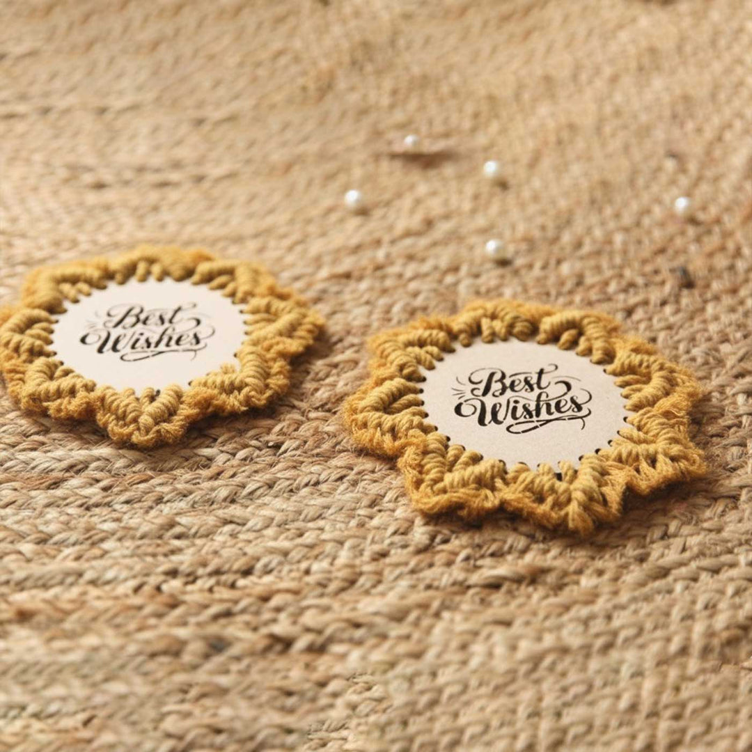 Set Of 2 | Handmade Macrame Best Wishes Design Cotton Coaster