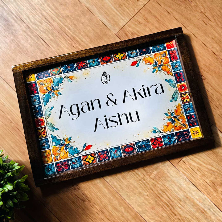 Multi Tile Vintage Personalized Resin Wooden Frame Name Plate