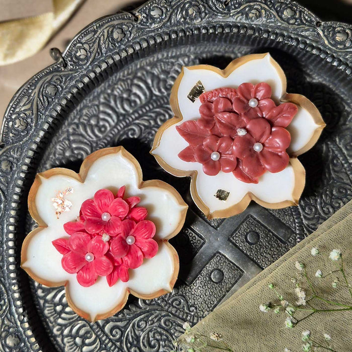 Set Of 2 | Handmade Phool Design Floral Decoration Soy Wax Scented Candle