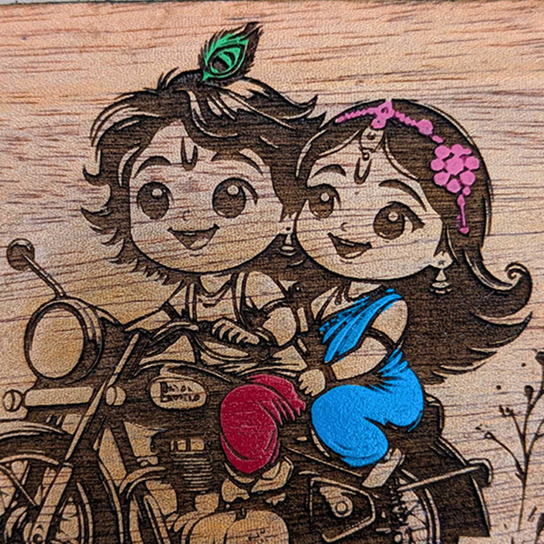 Engraved & Hand-Painted Rider Krishna Mahogany Wood Fridge Magnet