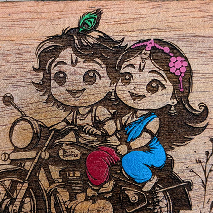 Engraved & Hand-Painted Rider Krishna Mahogany Wood Fridge Magnet