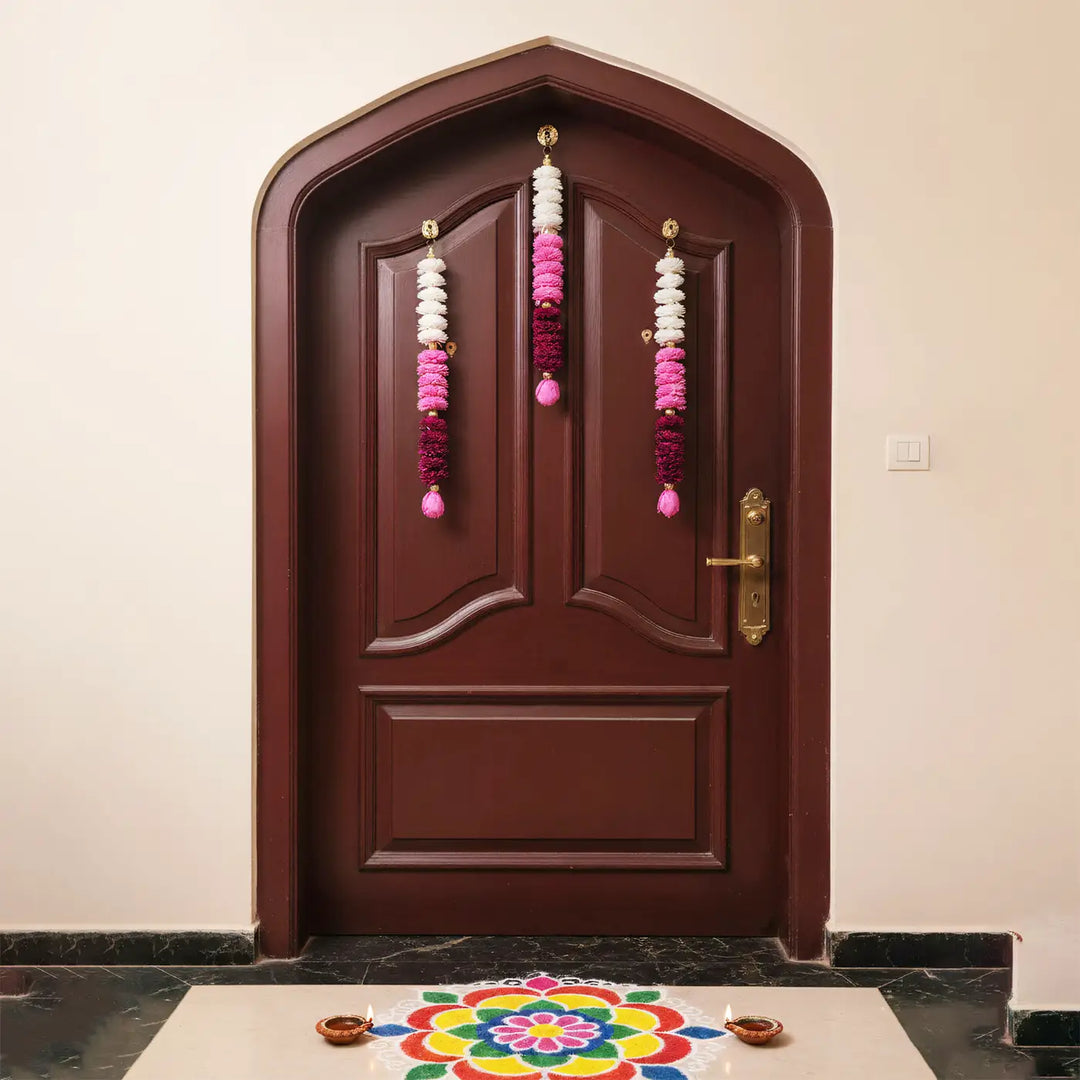 Handmade Pink Mirage Shola Flower Hangings | Set Of 3