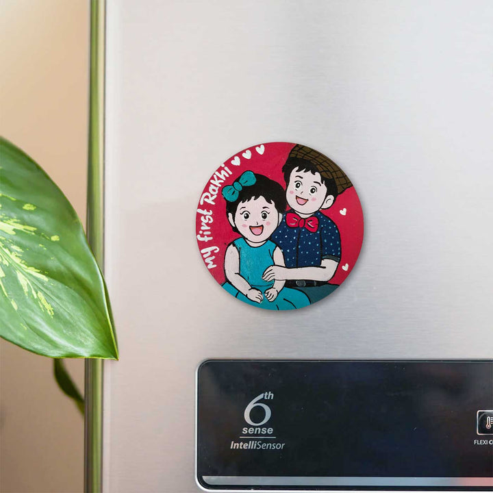 Photo Personalized Hand-Painted My First Rakhi Design Mdf Wood Fridge Magnet