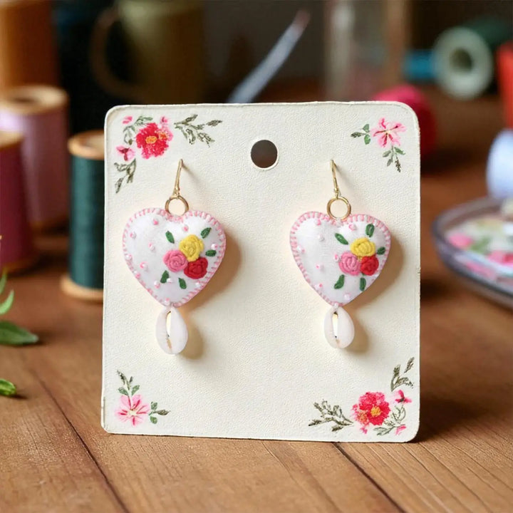 Handmade Textile Art Heart Shaped Dupion Silk Fabric Earrings