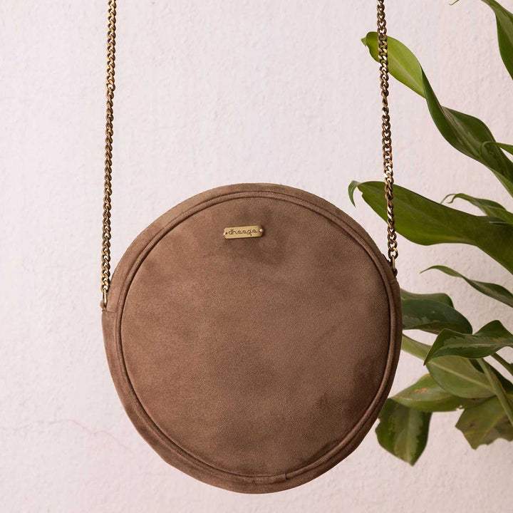 Personalized Embroidered Leafy Gray Round Sling Bag