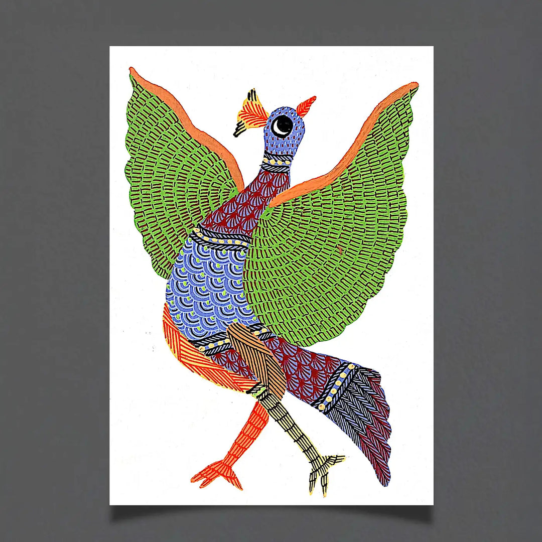 6 x 8 Inch | Dance of the Dawn | Original Hand painted Tribal Gond Art Painting | Acrylic Paints On Paper