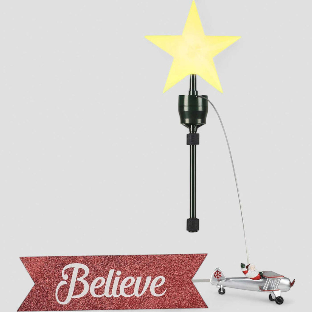 Reusable Animated Biplane Tree Topper With Banner And Light