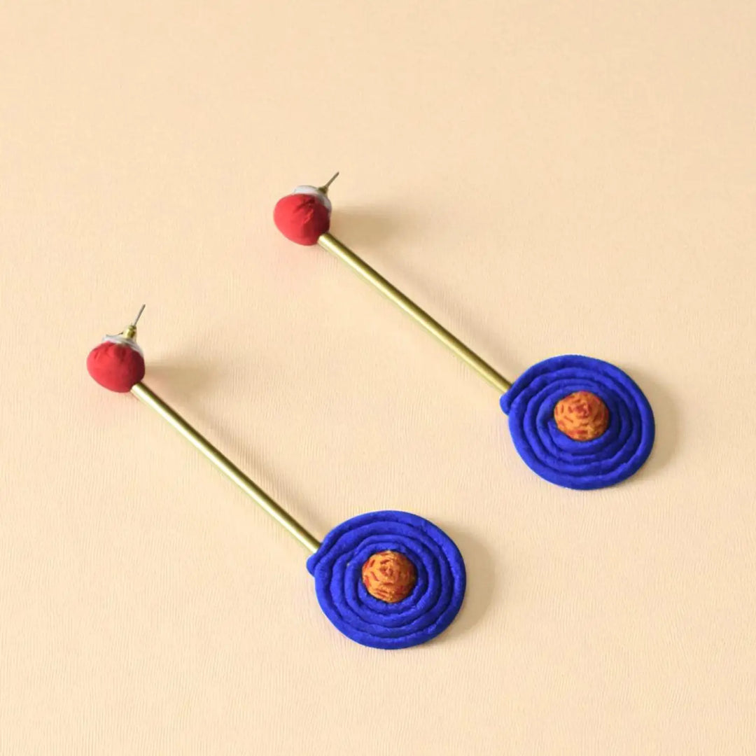 Handmade Textile Art Round Hanging Dupion Silk Fabric Earrings